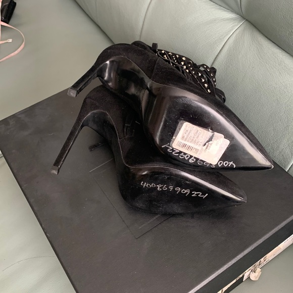 Saint Laurent  Black Suede Studded-fringe Bootie - Picture 9 of 15